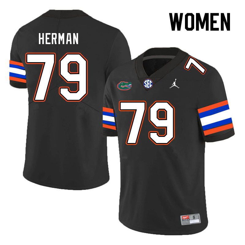 Women #79 Jordan Herman Florida Gators College Football Jerseys Stitched-Black - Click Image to Close